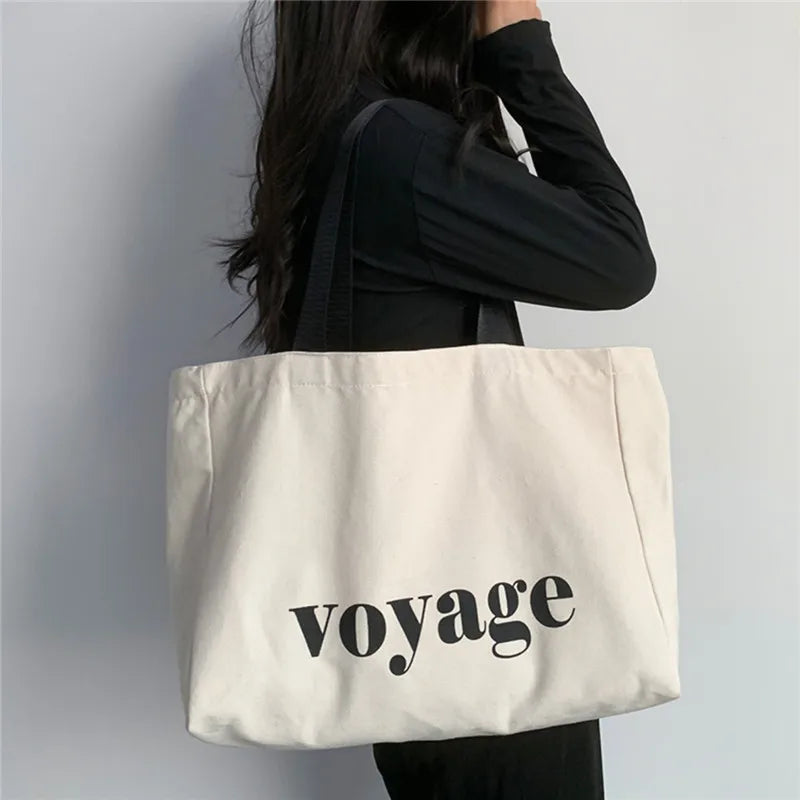 Letter Voyage Canvas Handbag Shoulder Bag Bags For Women Large Capacity Travel Shopping Tote Bag, Student School Bags