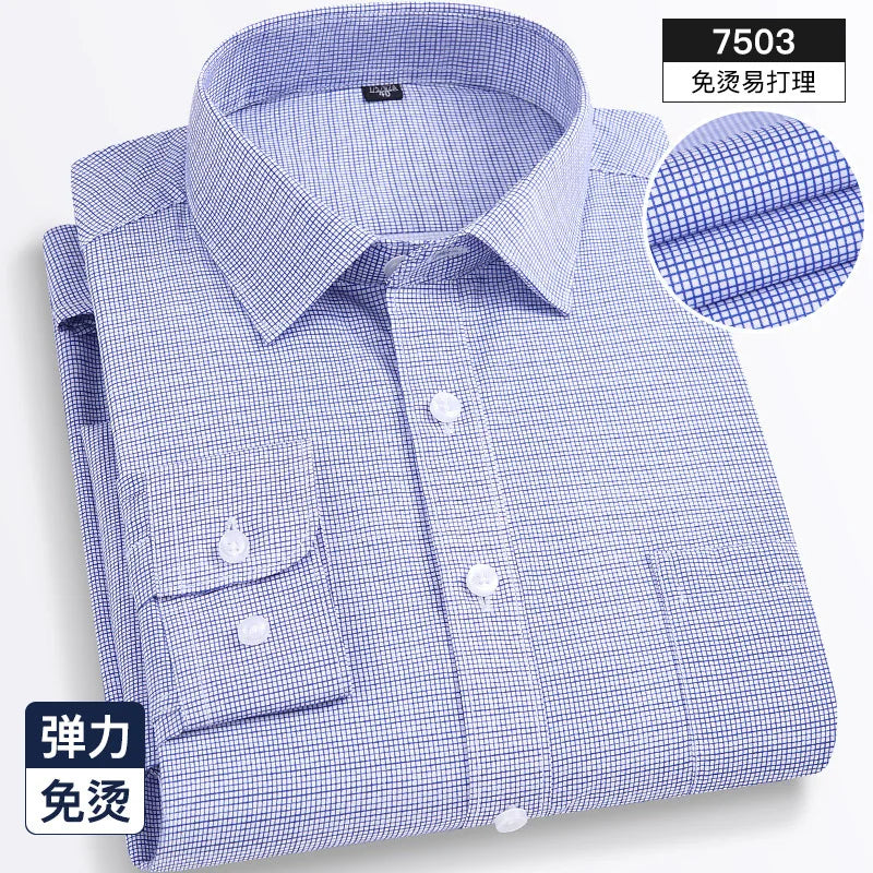 Four seasons new men's long sleeve thin check shirt business casual social wear easy to take care of perspiration breathable