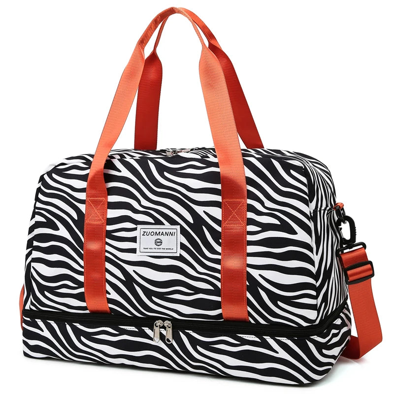 Spacious & Durable Women's Carry-On Travel Bag with Animal Print Nylon Large Capacity Sports Gym Bag Weekend Overnight Bag