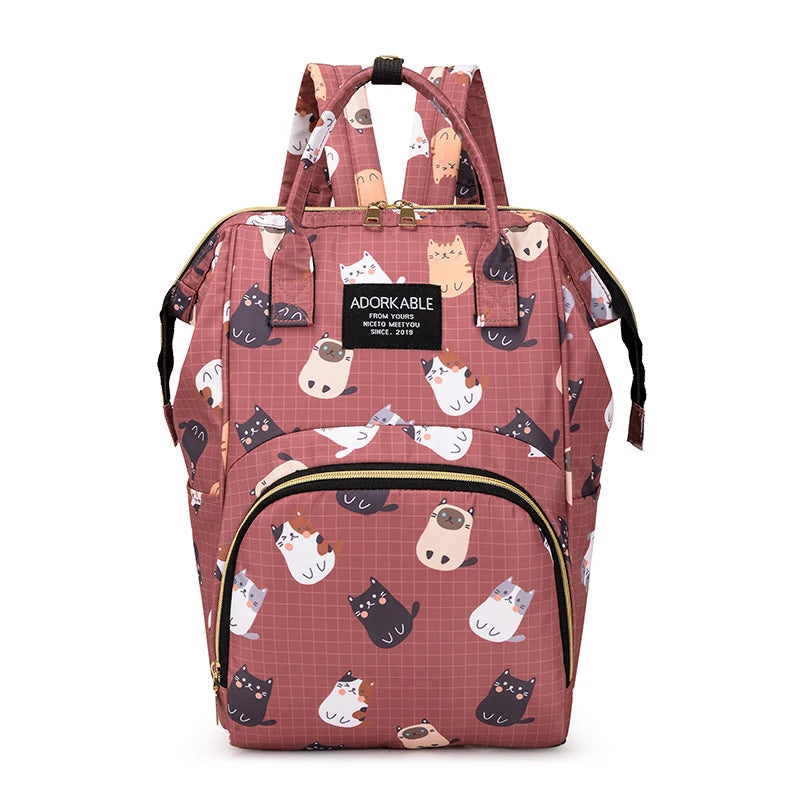 Cartoon Printed Mommy Diaper Bags Lightweight Portable Women's Backpack Bottle Insulation Storage Bag Fashion Mom Backpack New