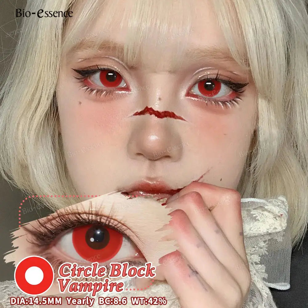 Bio-essence 2Pcs Cosplay Colored Contact Lenses Crazy White Contact Lenses Anime Black Eye Lenses Halloween Beauty Makeup Lens