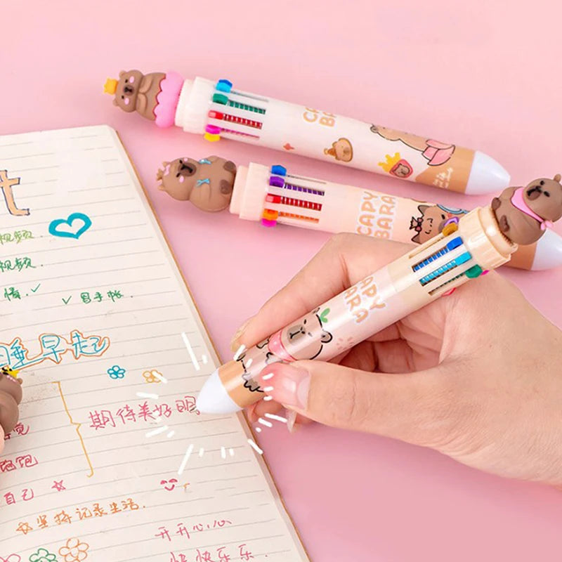 10 Colors Ballpoint Pen Capybara 0.5mm Colorful Ink Gel Pens Silicone Kawaii Pens School Office Supplies Stationery