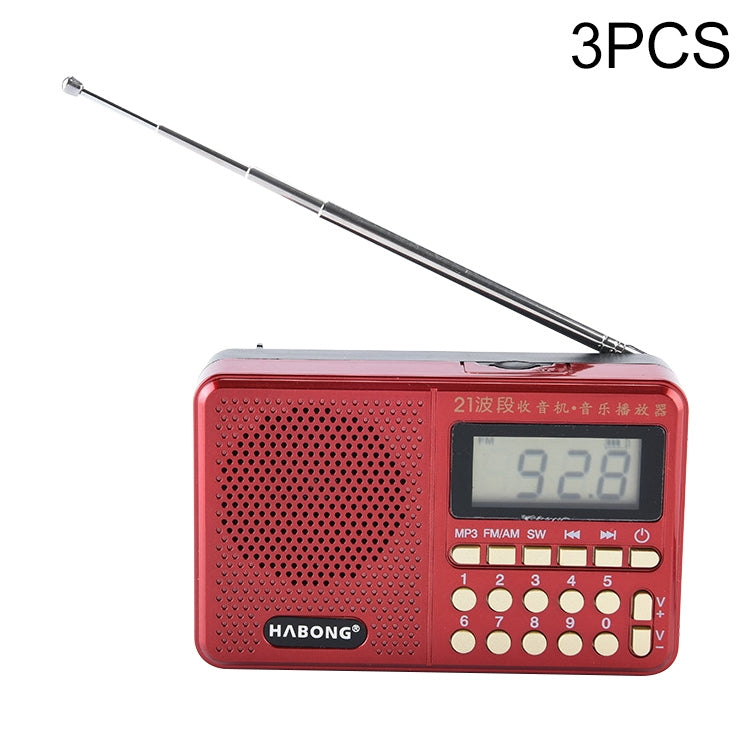 3 PCS HABONG KK-170 Portable 21 Bands FM/AM/SW Radio Rechargeable Radio Receiver Speaker, Support USB / TF Card / MP3 Music Player