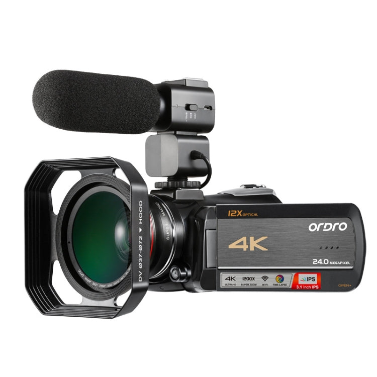 ORDRO AC5 4K HD Night Vision WiFi 12X Optical Zoom Digital Video DV Camera Camcorder, Standard, Standard + Microphone, Standard + Microphone + Handheld Stand, Standard+ Microphone + Fill Light