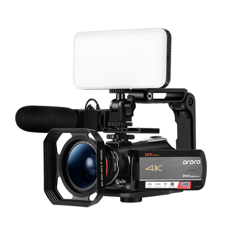 ORDRO AC5 4K HD Night Vision WiFi 12X Optical Zoom Digital Video DV Camera Camcorder, Standard, Standard + Microphone, Standard + Microphone + Handheld Stand, Standard+ Microphone + Fill Light