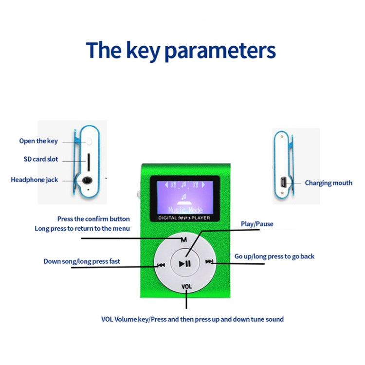 Mini Lavalier Metal MP3 Music Player with Screen, With 128M Memory Card