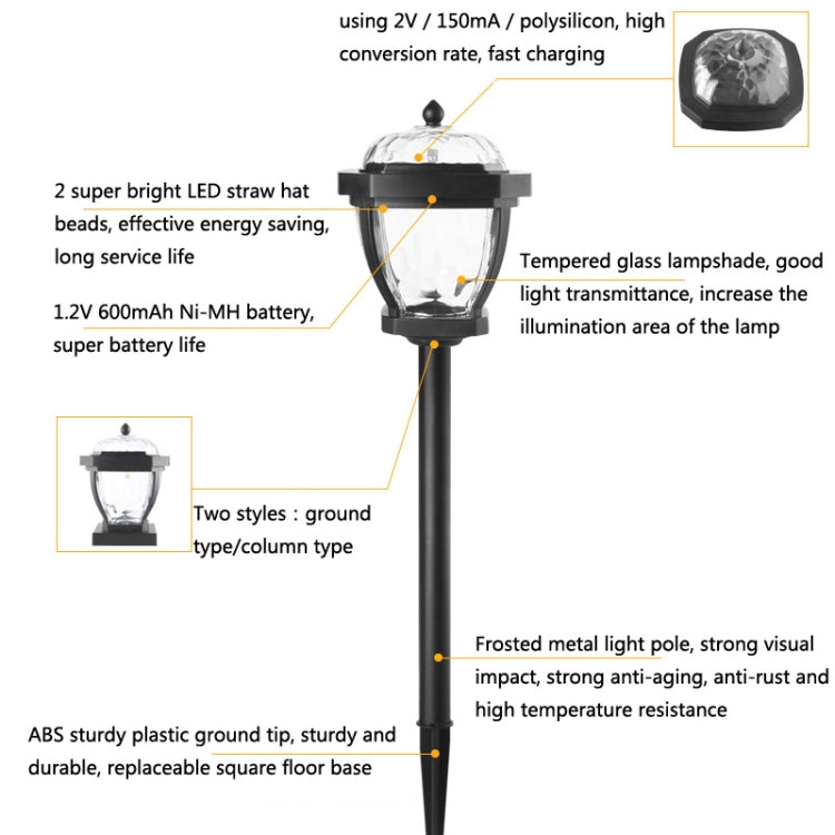 2 LED Solar Waterproof Outdoor Garden Light, Style:, White Light-Lawn Lamp, Warm Light-Lawn Lamp, White Light-Column Cap