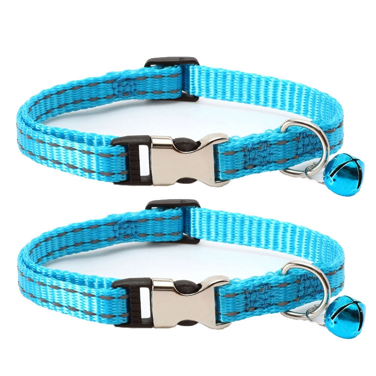 2 PCS Night Reflective Nylon Cat Collar With Bell, No Carving Purple, No Carving Grass Green, No Carving Black, No Carving Rose Red, No Carving Green, No Carving Sky Blue
