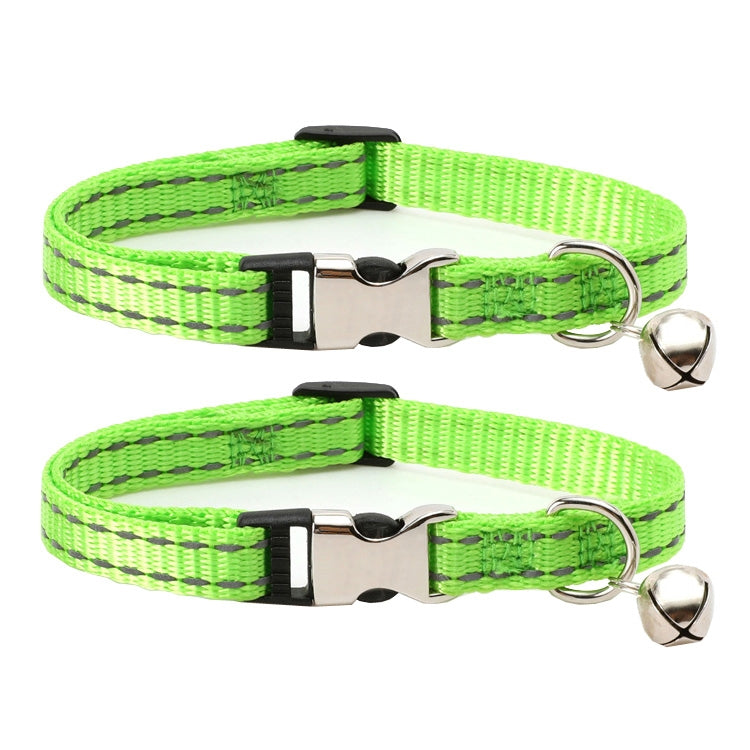 2 PCS Night Reflective Nylon Cat Collar With Bell, No Carving Purple, No Carving Grass Green, No Carving Black, No Carving Rose Red, No Carving Green, No Carving Sky Blue