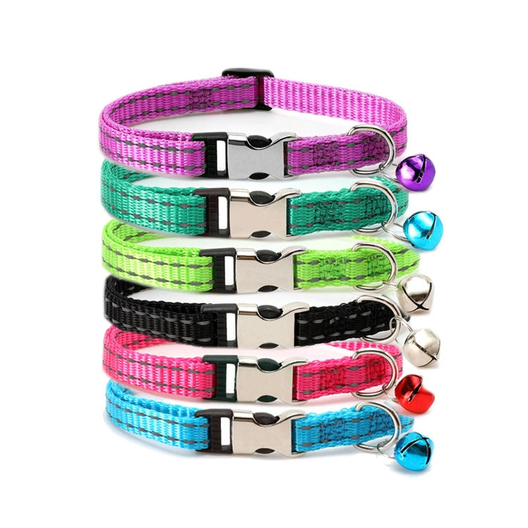 2 PCS Night Reflective Nylon Cat Collar With Bell, No Carving Purple, No Carving Grass Green, No Carving Black, No Carving Rose Red, No Carving Green, No Carving Sky Blue