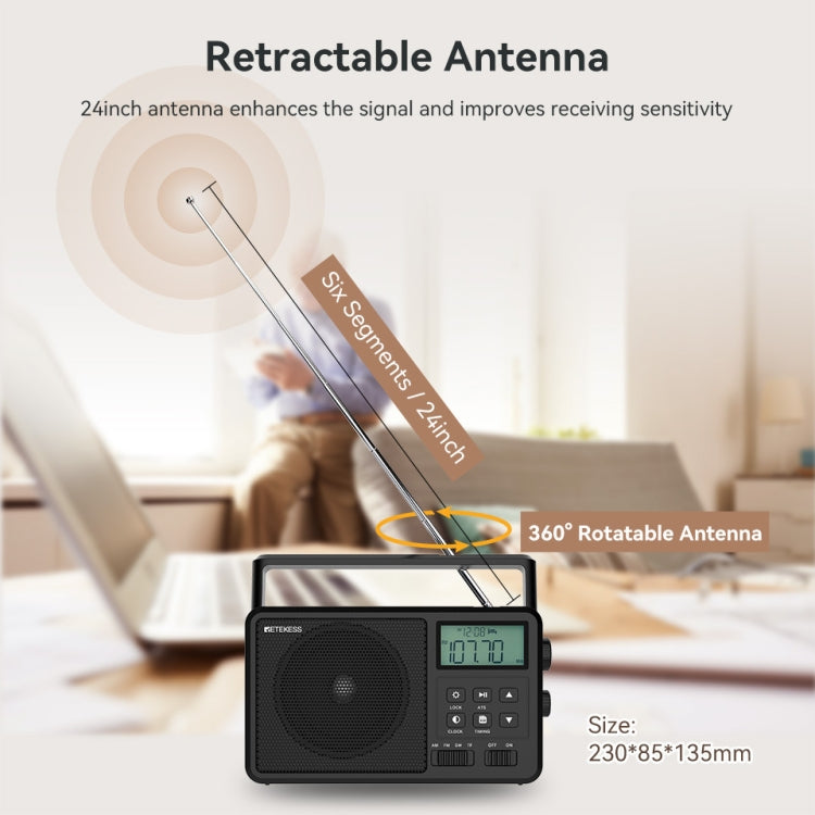 Retekess TR638 LCD Digital Display Full-Band Bluetooth FM Radio Support External Antenna, TR638 (US Plug), TR638 (EU Plug)