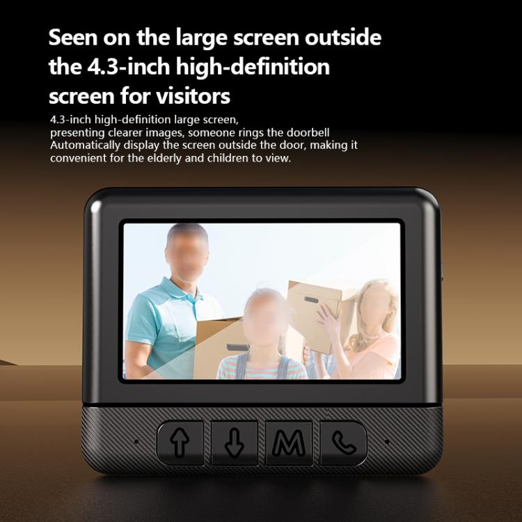 X6 Home Intelligent Infrared Night Vision Wireless Video Doorbell With 4.3-Inch Display, Black+64G, X6