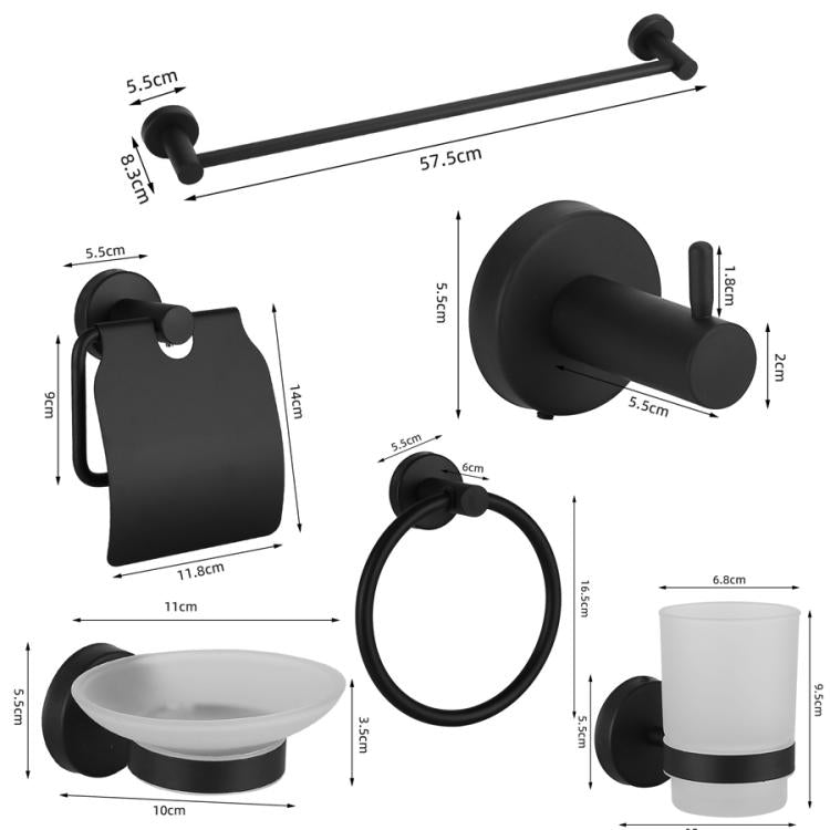 6-in-1 Stainless Steel Bathroom Hardware Set - Towel Bar, Ring, Toilet Paper Holder, Hooks, Soap Dish, Cup Holder for Shower Wall Organization