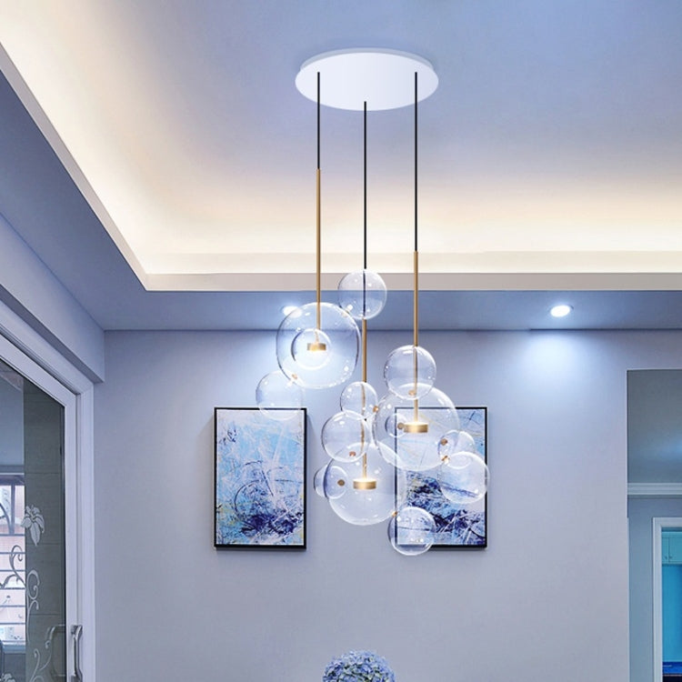 30W Creative Glass Ball Molecule Modern Lamp Personality Living Room Chandelier Soap Bubble Lamp, 14 Balls 3 Lamps, Long Plate, Size: 120 x 84cm