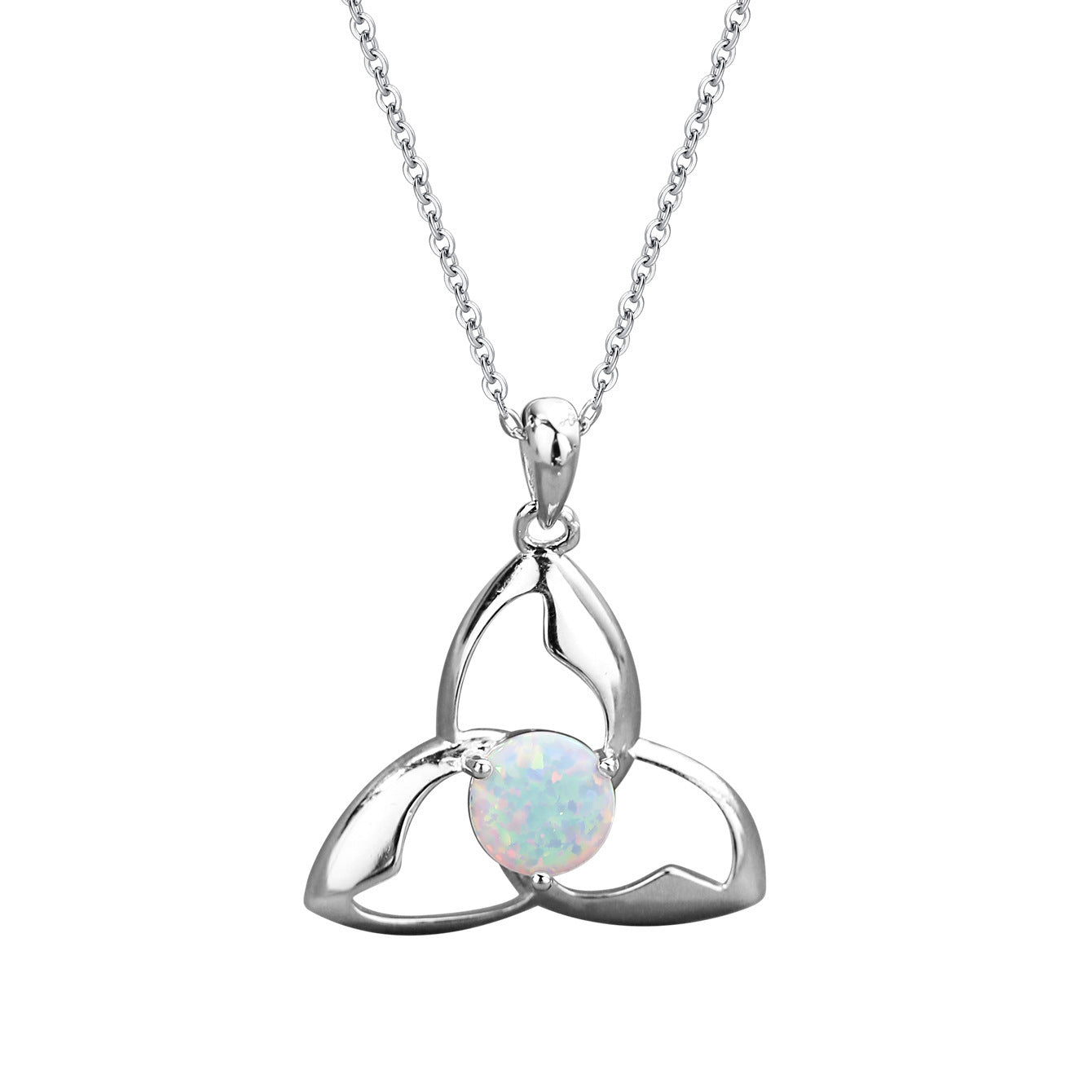 925 Silver Pendant White Round Opal Necklace