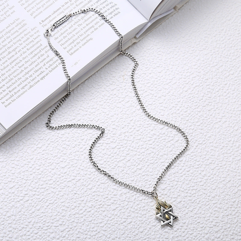 Flame Hexagram Necklace S925 All-in-one Sweater Chain