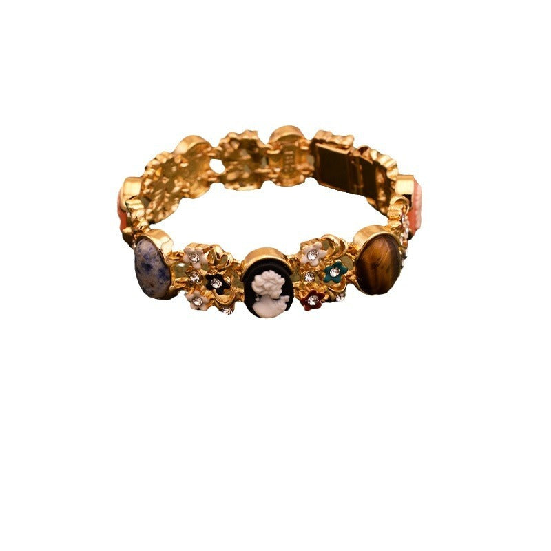 Vintage Natural Stone Embossed Enamel Women's Bracelet