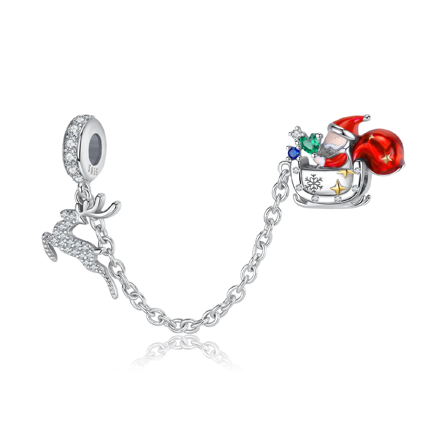 Elk&Santa Claus Protection Chain Christmas Series S925 Silver Bracelet Diy Accessories