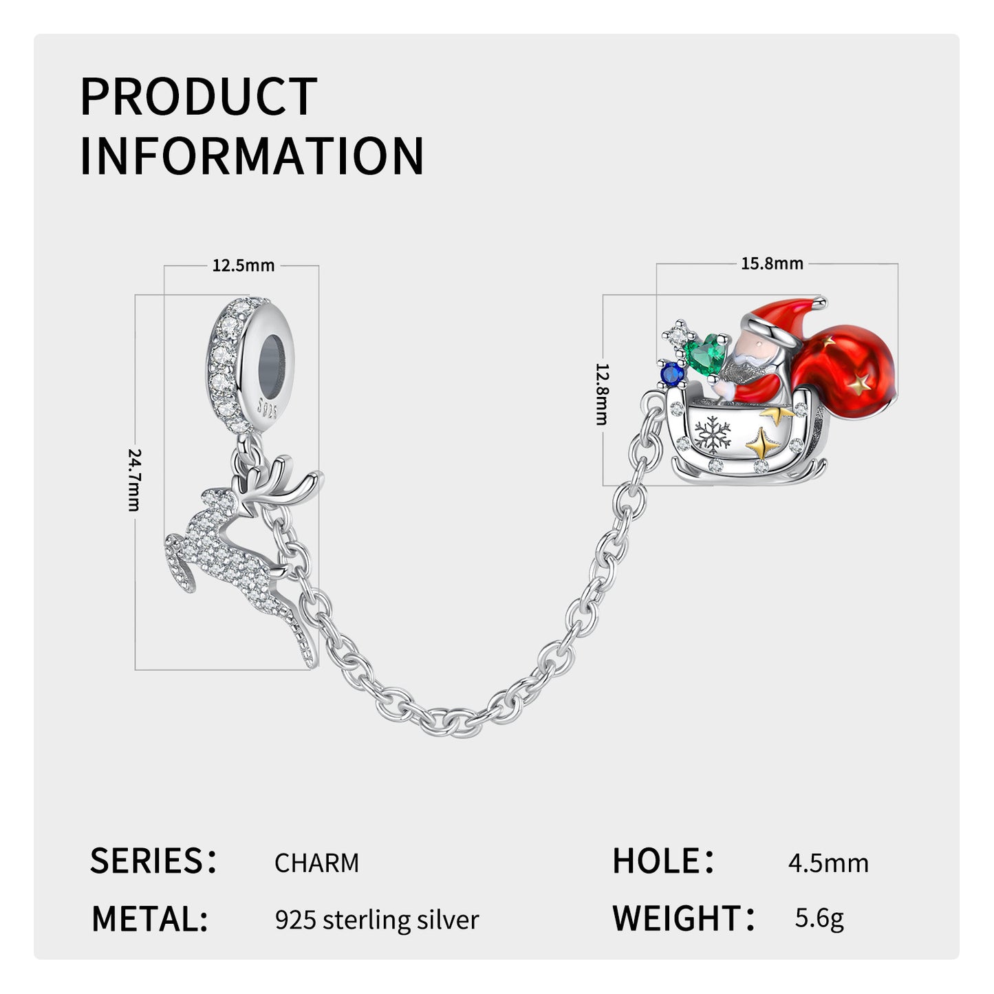 Elk&Santa Claus Protection Chain Christmas Series S925 Silver Bracelet Diy Accessories