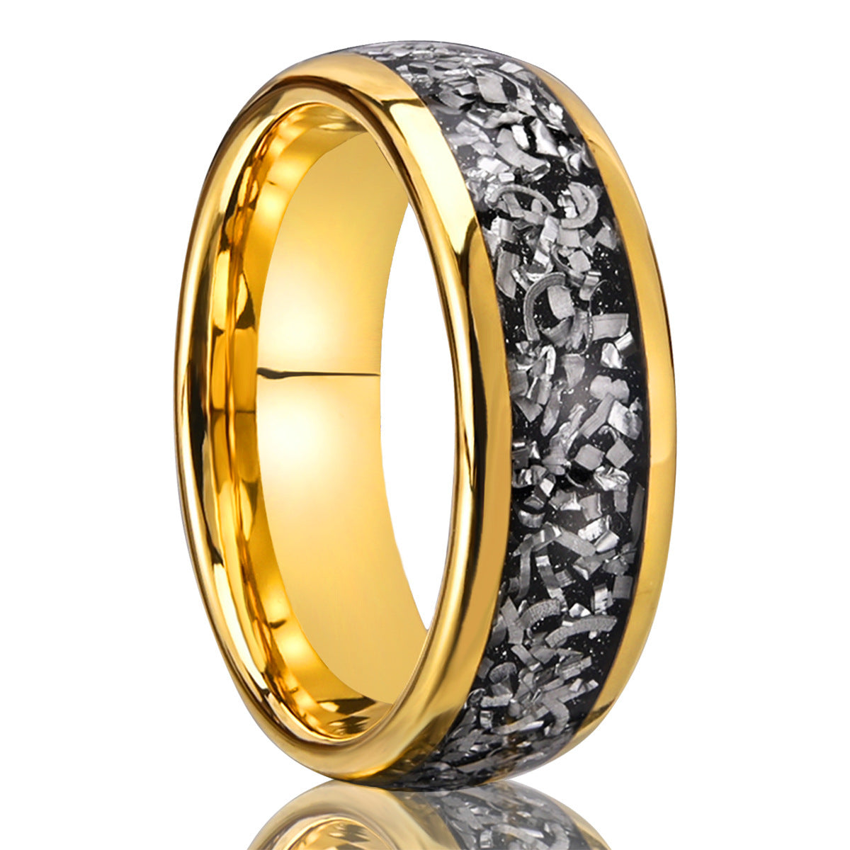 Gold Tungsten Steel Inlaid Meteorite Block Ring
