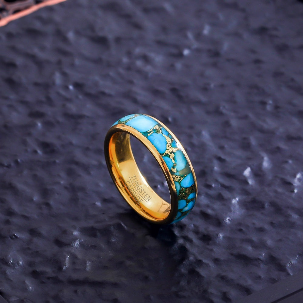 In Stock One Piece Dropshipping 6mm Wide Inlaid Gold Thread Pine Tungsten Ring