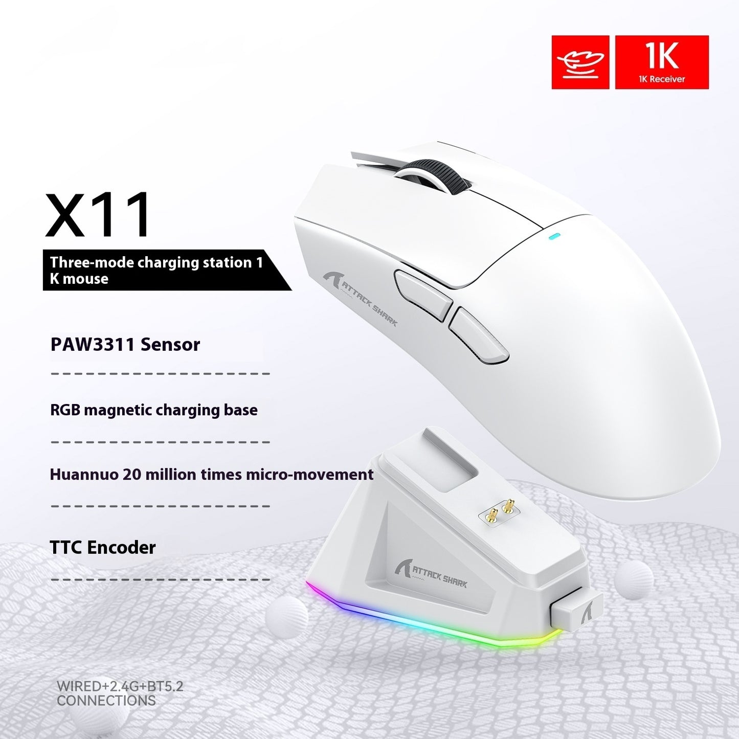 X11 Lightweight Mouse Wired Wireless Bluetooth With RGB Charging Base