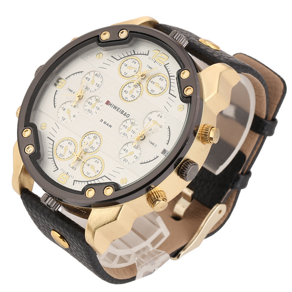 Domineering Men's multi-calibre Large Dial Lychee Belt Watch