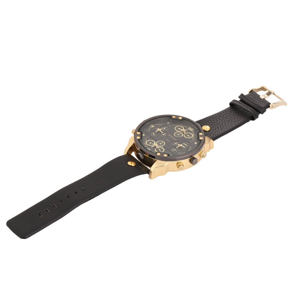 Domineering Men's multi-calibre Large Dial Lychee Belt Watch