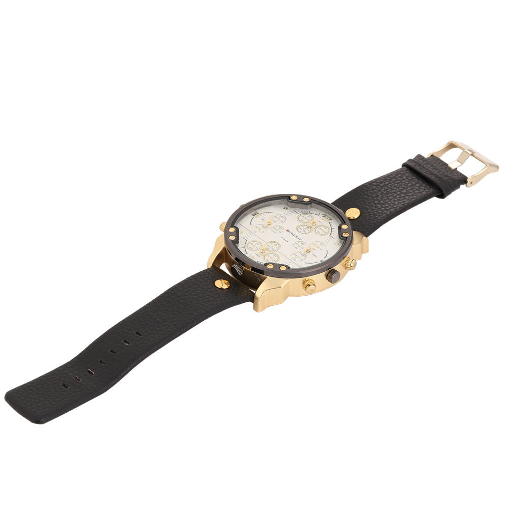 Domineering Men's multi-calibre Large Dial Lychee Belt Watch