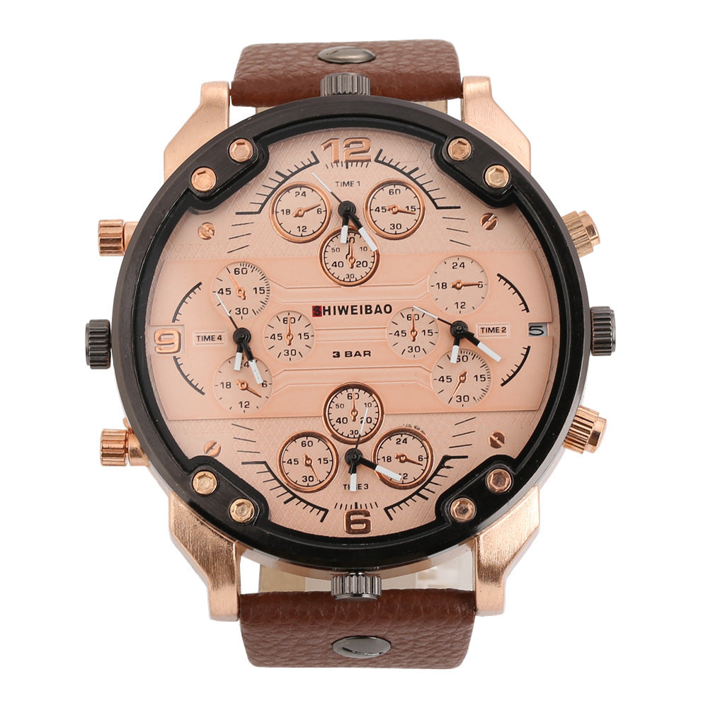 Domineering Men's multi-calibre Large Dial Lychee Belt Watch