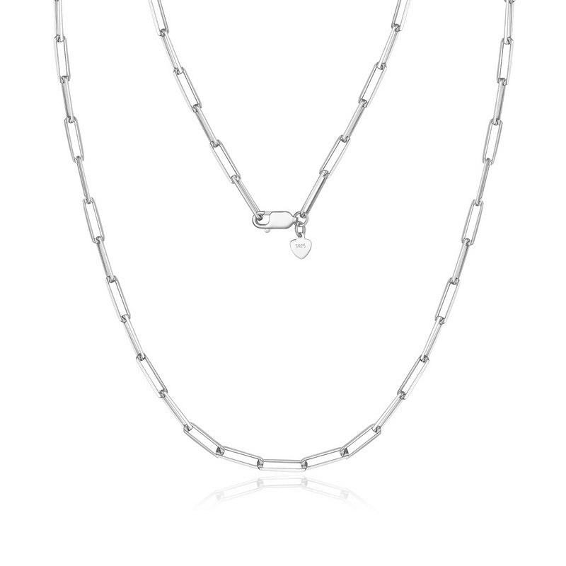 S925 Silver Plated Geometric Ellipse Long And Thick Necklace