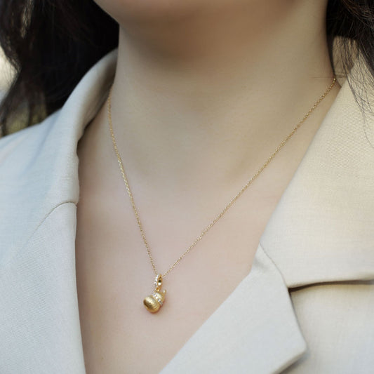 Brushed Calabash Pendent Necklace S925 Silver Plating 10k Gold