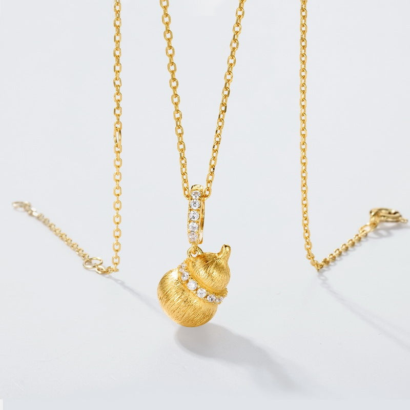 Brushed Calabash Pendent Necklace S925 Silver Plating 10k Gold