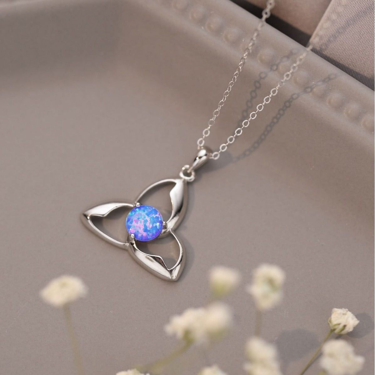 925 Silver Pendant White Round Opal Necklace