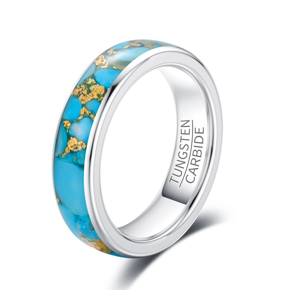 In Stock One Piece Dropshipping 6mm Wide Inlaid Gold Thread Pine Tungsten Ring