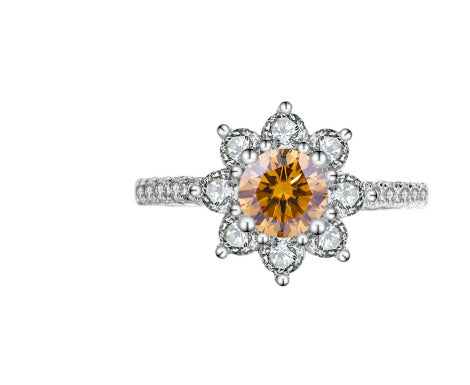 Sterling Silver 925 Moissanite Ring Female Flower Diamond