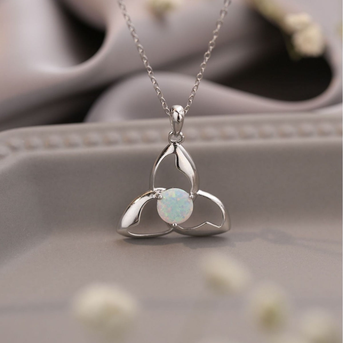 925 Silver Pendant White Round Opal Necklace