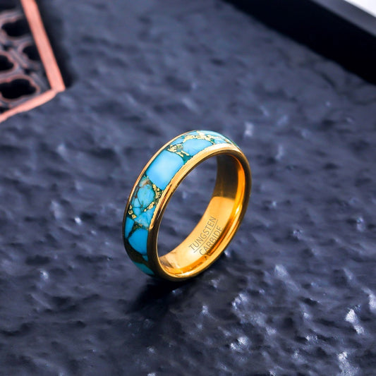 In Stock One Piece Dropshipping 6mm Wide Inlaid Gold Thread Pine Tungsten Ring