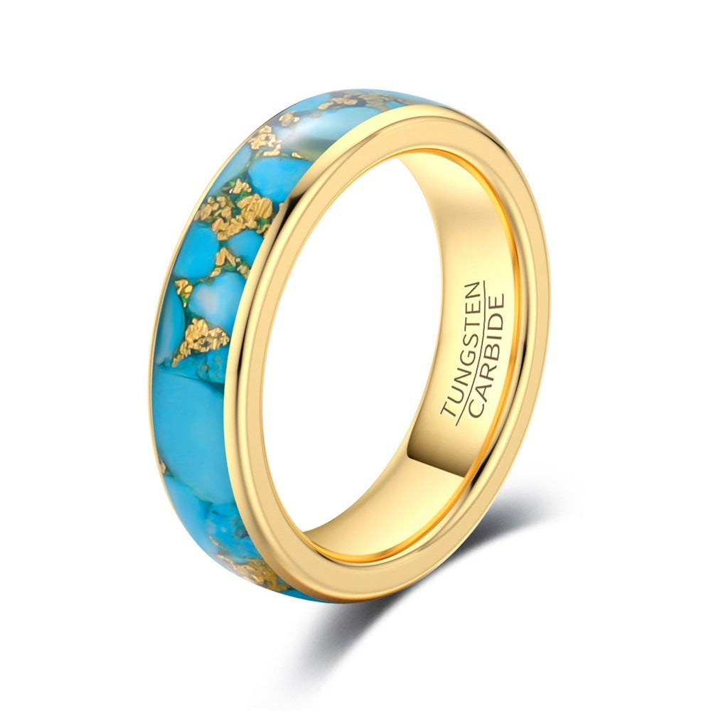 In Stock One Piece Dropshipping 6mm Wide Inlaid Gold Thread Pine Tungsten Ring