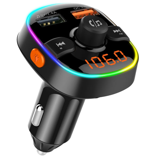 BC52 QC3.0 Fast Charging Car Colorful Atmosphere Light Bluetooth MP3 Player FM Transmitter, BC52