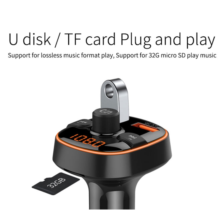 BC52 QC3.0 Fast Charging Car Colorful Atmosphere Light Bluetooth MP3 Player FM Transmitter, BC52
