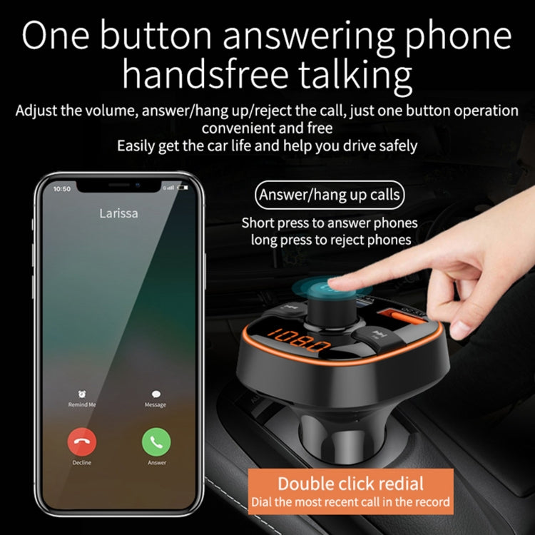 BC52 QC3.0 Fast Charging Car Colorful Atmosphere Light Bluetooth MP3 Player FM Transmitter, BC52