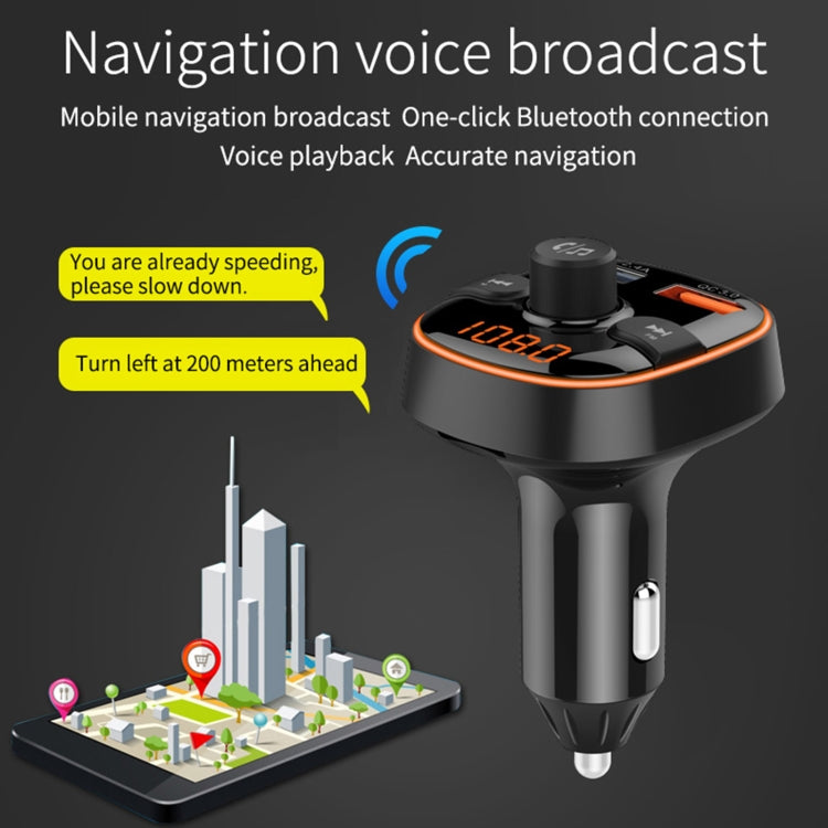 BC52 QC3.0 Fast Charging Car Colorful Atmosphere Light Bluetooth MP3 Player FM Transmitter, BC52