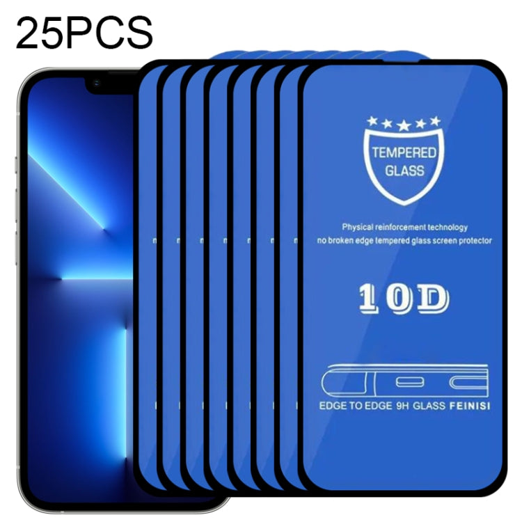 25 PCS 9H 10D Full Screen Tempered Glass Screen Protector, For iPhone 13 / 13 Pro  (Black) (25pcs)