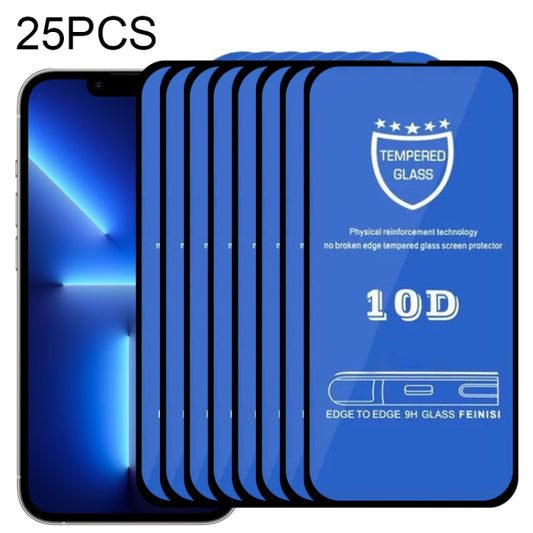 25 PCS 9H 10D Full Screen Tempered Glass Screen Protector, For iPhone 13 / 13 Pro  (Black) (25pcs)