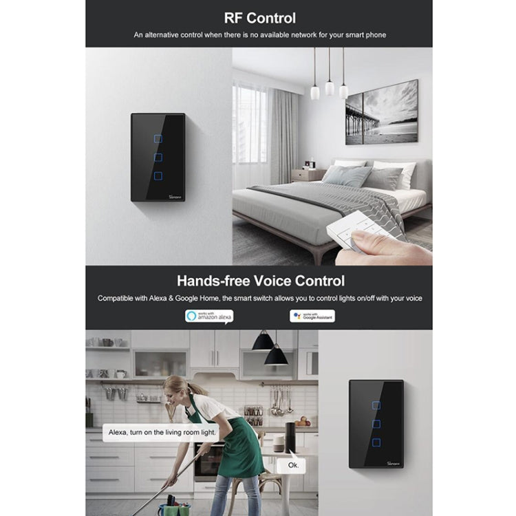 Sonoff T3 US-TX 433 RF WIFI Smart Remote Control Wall Touch Switch, US Plug, Single Button, Double Buttons, Three Buttons