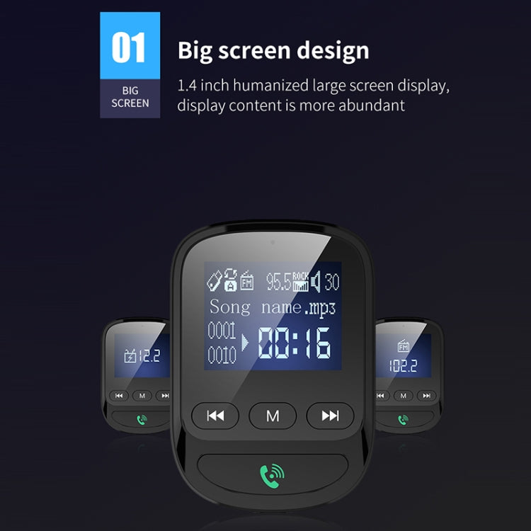 BT06 1.4 inch Car MP3 Player FM Transmitter QC3.0 Quick Charge Support Bluetooth Handsfree / TF Card, BT06 QC3.0