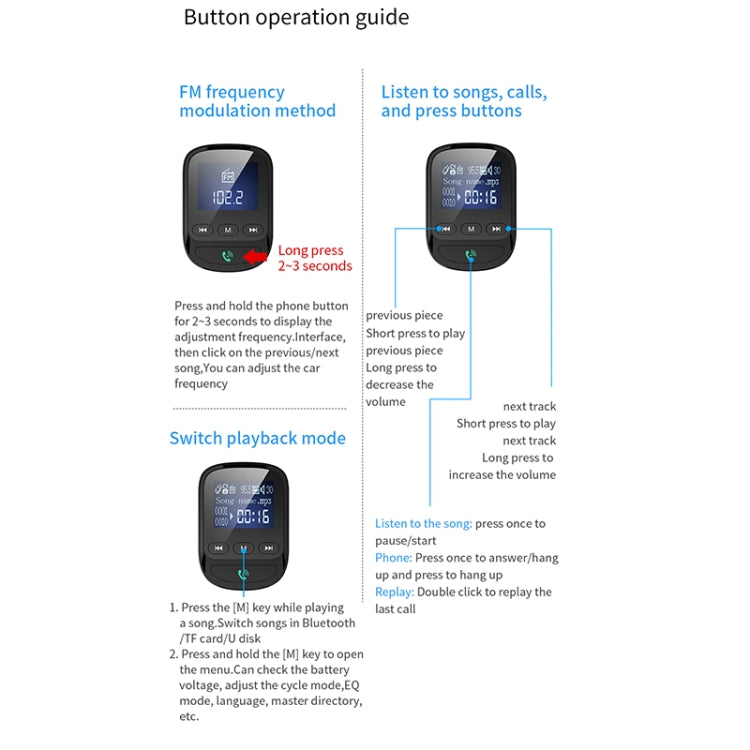 BT06 1.4 inch Car MP3 Player FM Transmitter QC3.0 Quick Charge Support Bluetooth Handsfree / TF Card, BT06 QC3.0