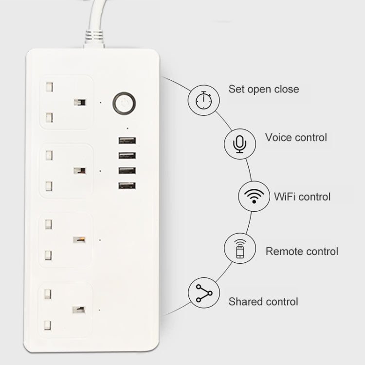 SM-SO301-K 4 Holes + 4 USB Multi-purpose Smart Power Strip, UK Plug, ZigBee 13A, WIFI  13A