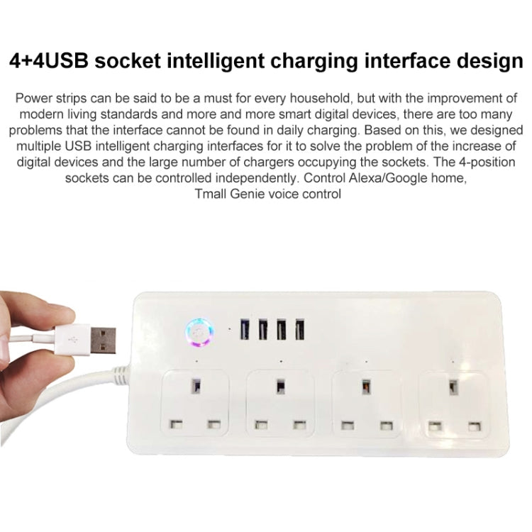 SM-SO301-K 4 Holes + 4 USB Multi-purpose Smart Power Strip, UK Plug, ZigBee 13A, WIFI  13A